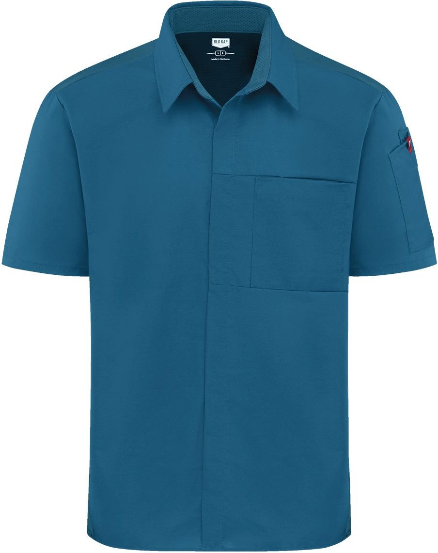 Front View of Teal Poplin Airflow Cook Shirt with OilBlok - 502M