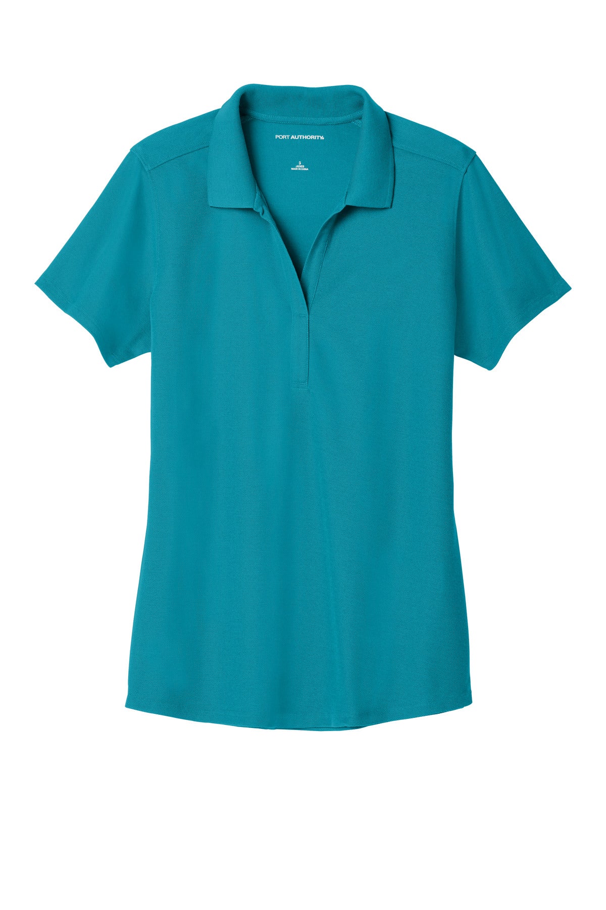 Front View of Teal Port Authority Women's EZPerformance Pique Polo. LK600