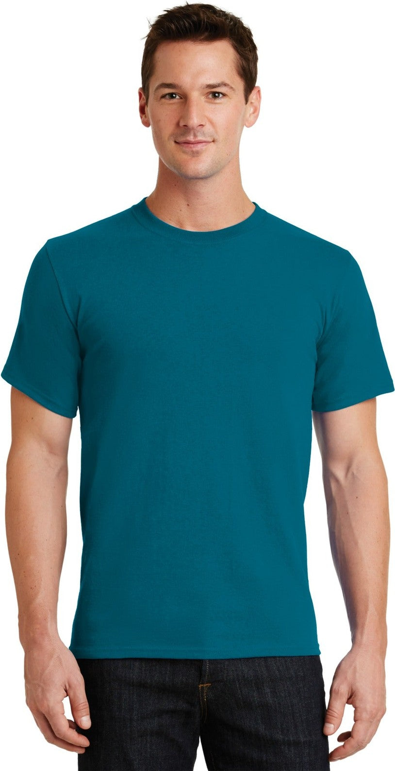 Front View of Teal Port & Co Essential Tee. PC61