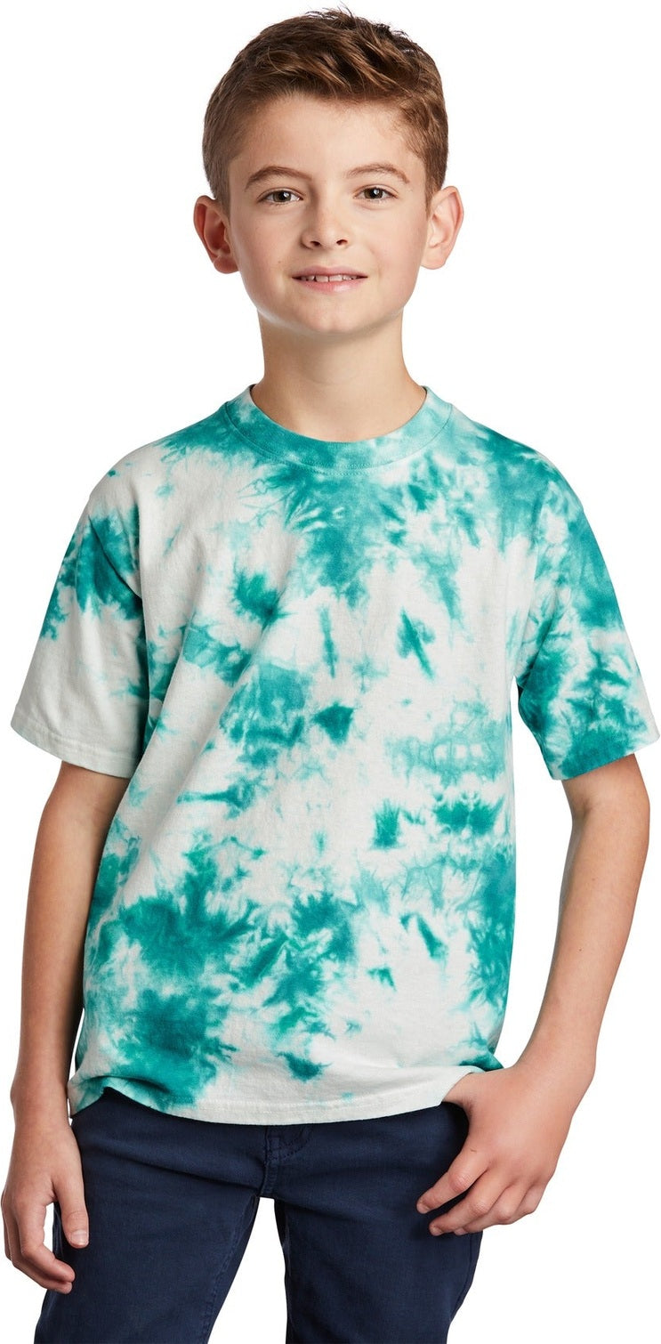 Front View of Teal Port & Co Youth Crystal Tie-Dye Tee PC145Y