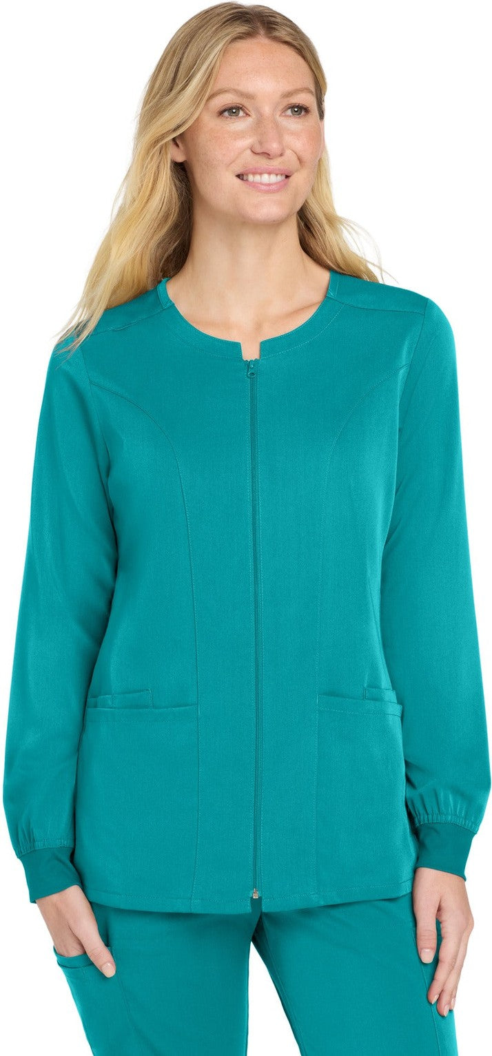 Front View of Teal Wink Women's Premiere Flex Full-Zip Scrub Jacket WW4088