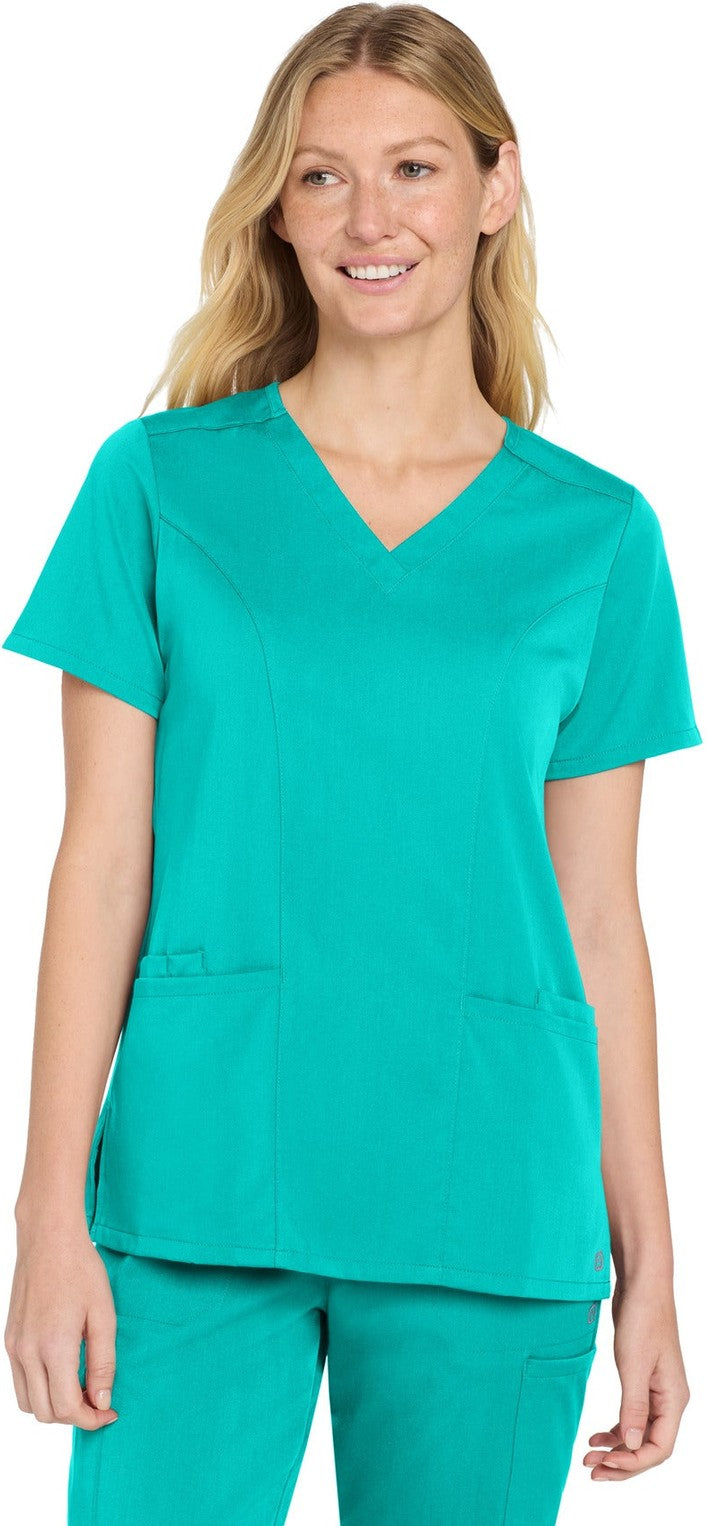 Front View of Teal Wink Women's Premiere Flex V-Neck Top WW4168