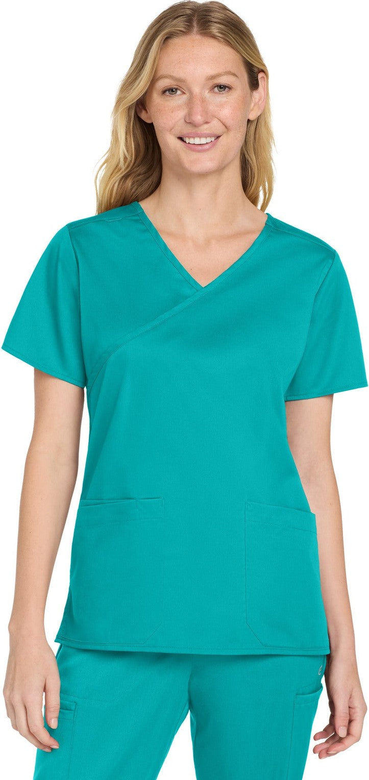Front View of Teal Wink Women's WorkFlex Mock Wrap Top WW4760