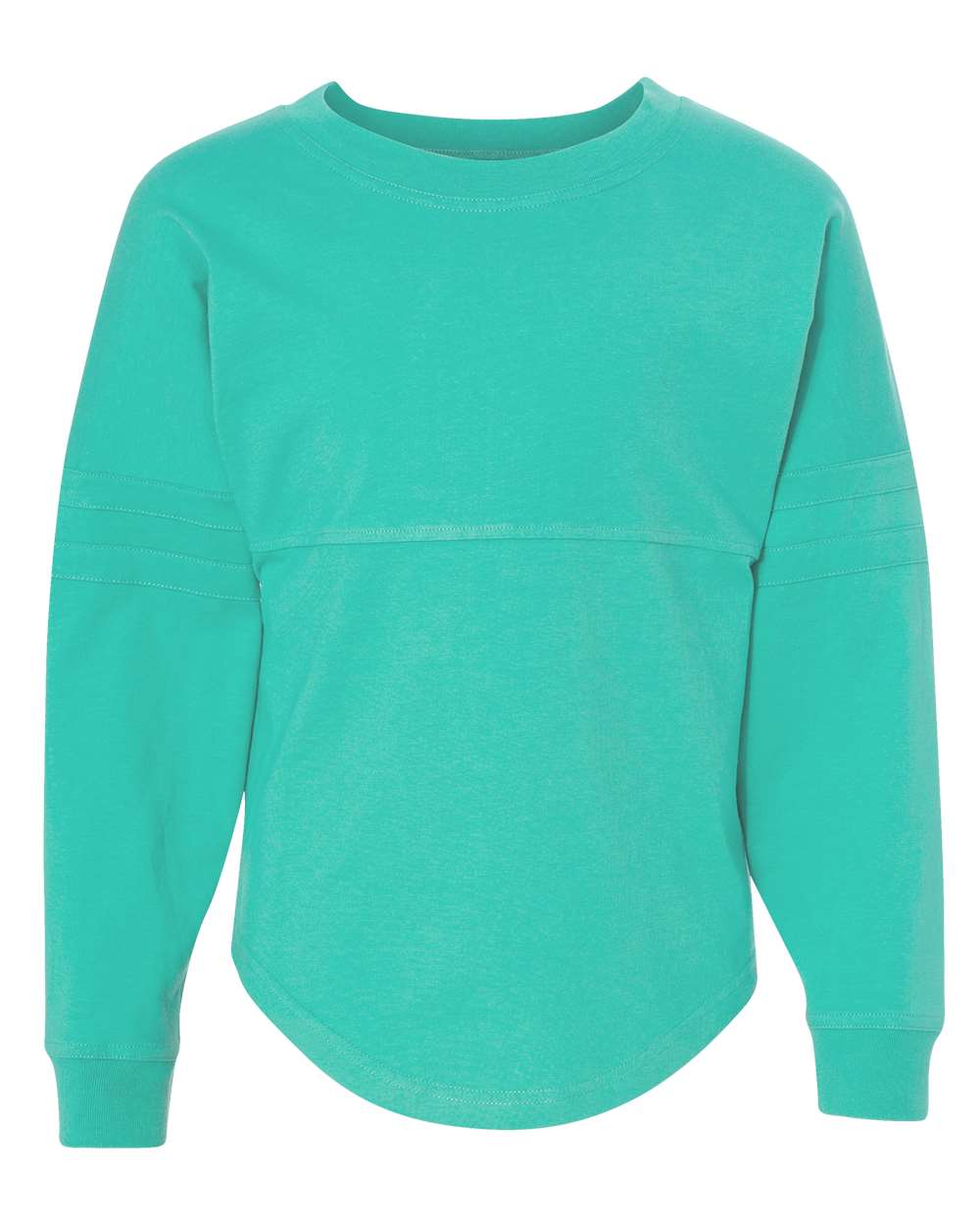 Front View of Teal Women's Jersey Pom Pom Long Sleeve T-Shirt - T14