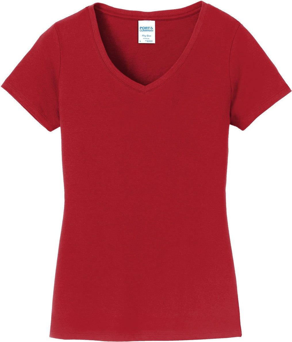 Front View of Team Cardinal Port & Co Women's Fan Favorite V-Neck Tee. LPC450V