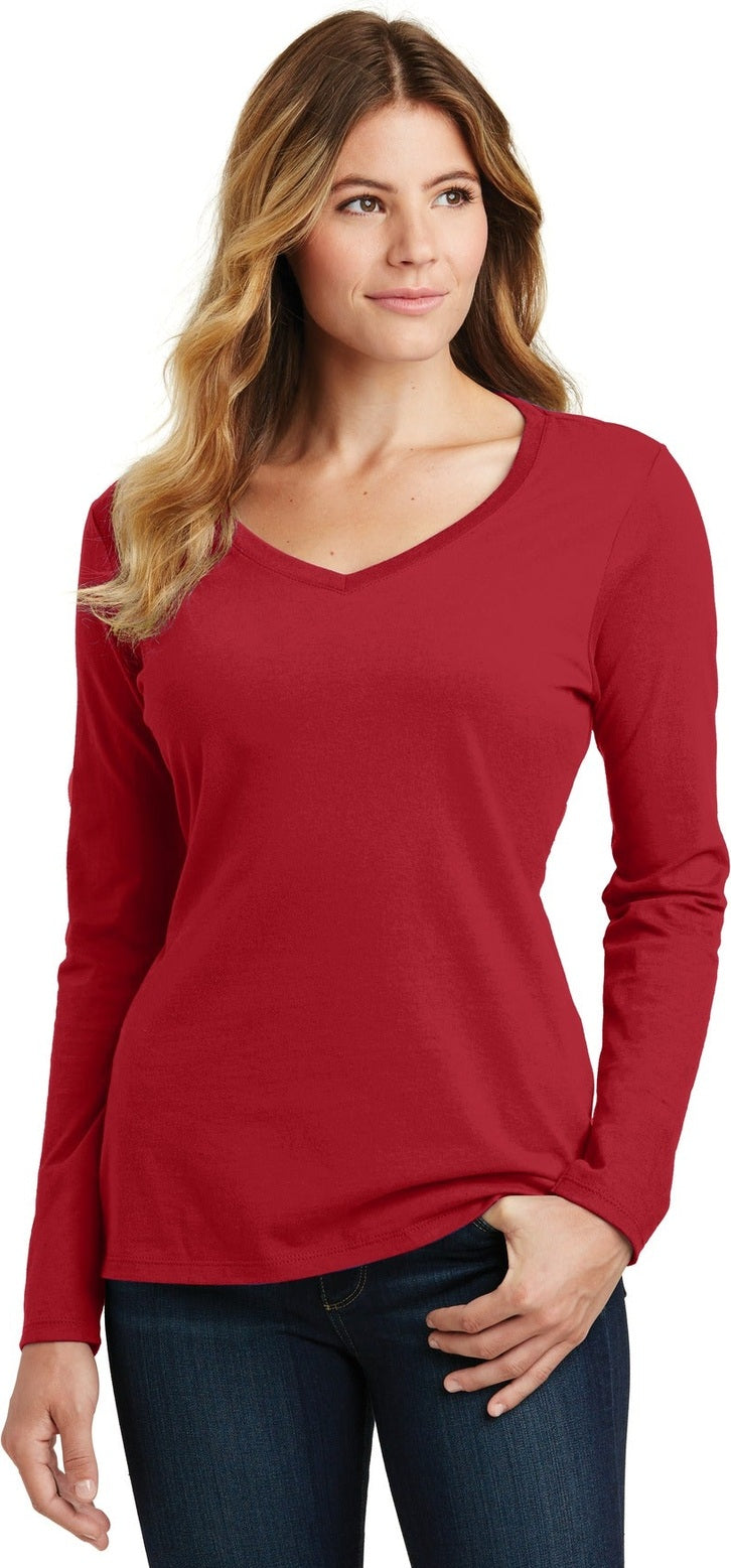 Front View of Team Cardinal Port & Co Women's Long Sleeve Fan Favorite V-Neck Tee. LPC450VLS