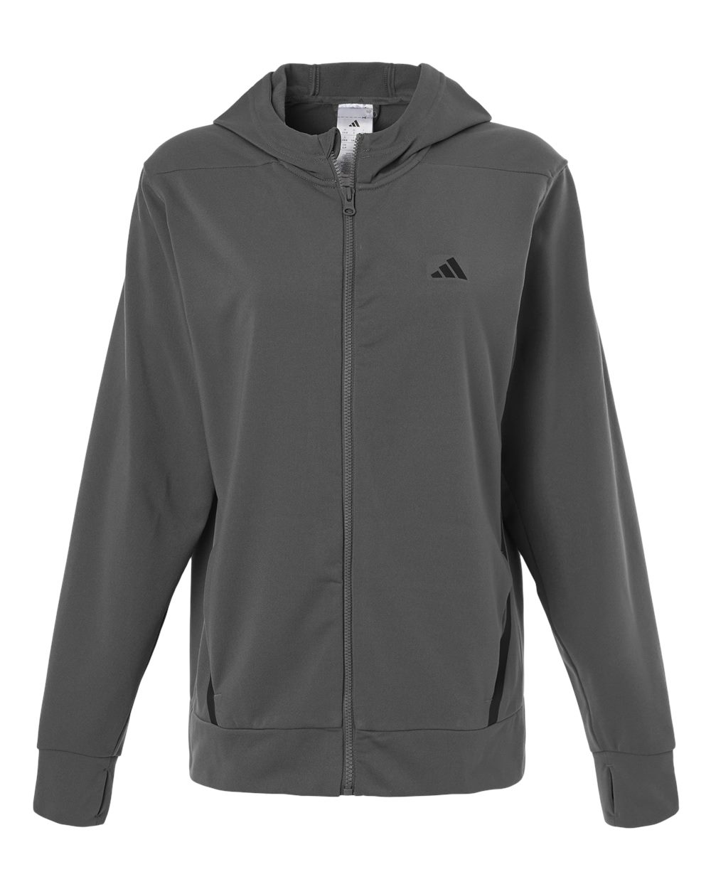 Front View of Team Grey Four/ Black Women's Game & Go Fleece Full-Zip Hooded Sweatshirt - AT209 plain