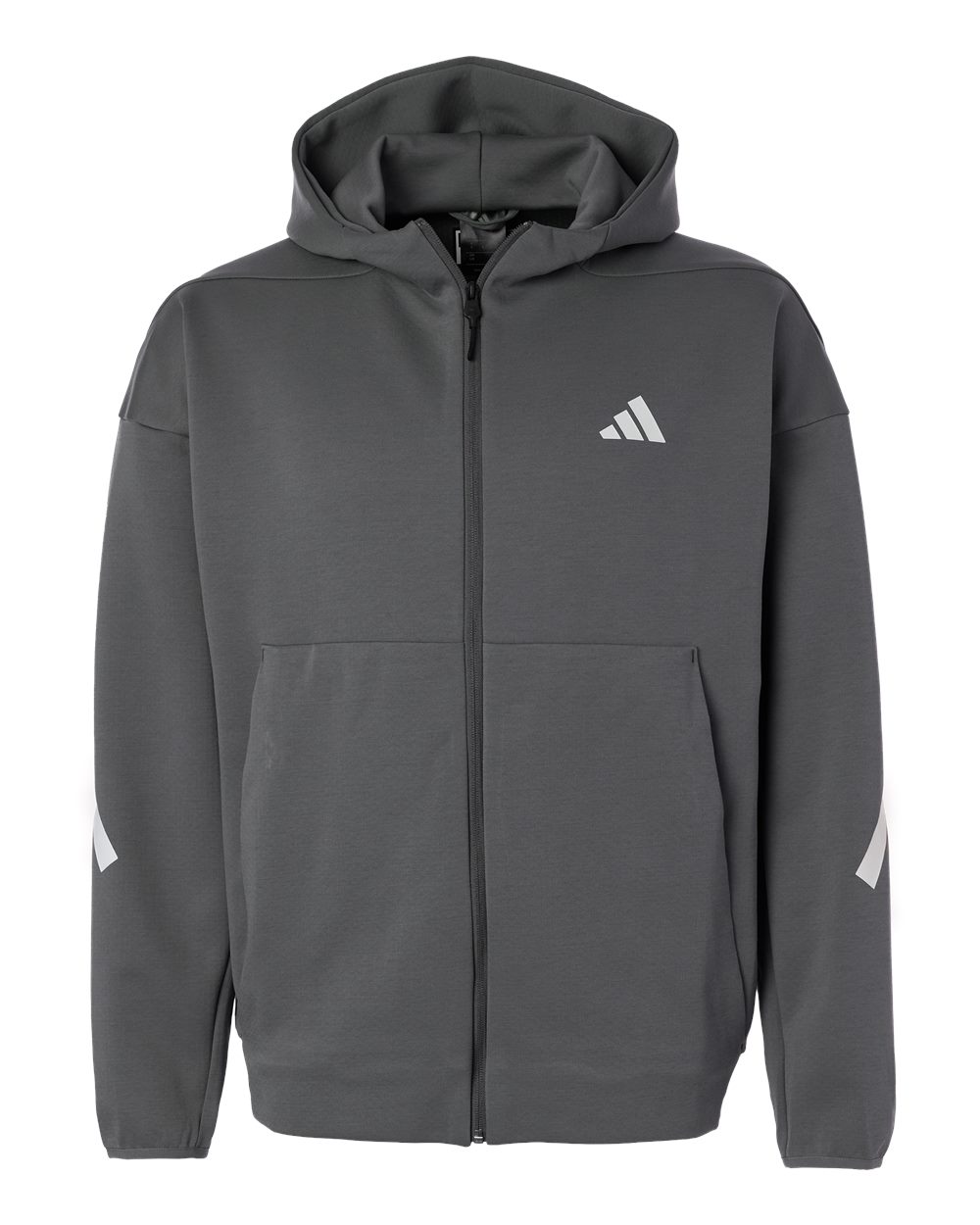Front View of Team Grey Four/ White Men's Z.N.E Full-Zip Hooded Sweatshirt - AT220 plain