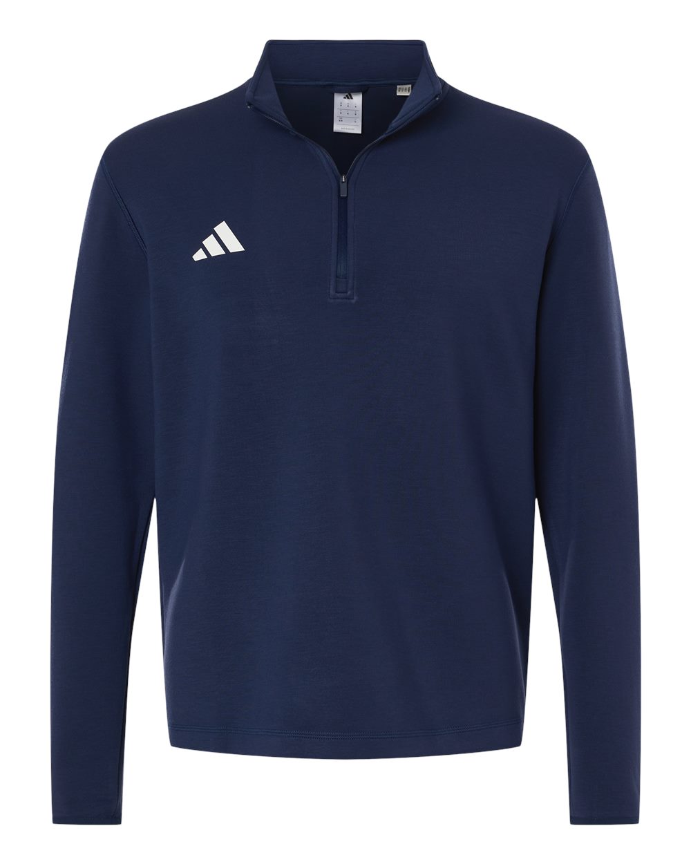 Front View of Team Navy Blue/ White Men's 3-Stripes Quarter-Zip Pullover - AT400 plain
