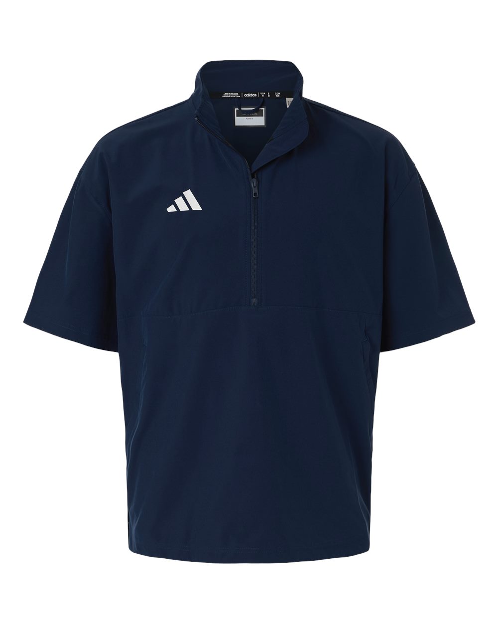 Front View of Team Navy Blue/ White Men's Short Sleeve Quarter-Zip Pullover - AT505 plain