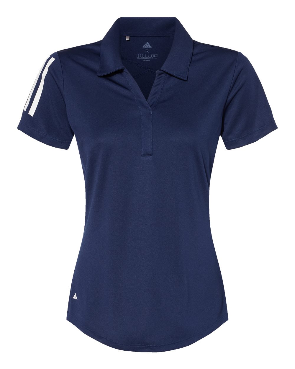 Front View of Team Navy Blue/ White Women's Floating 3-Stripes Polo - A481