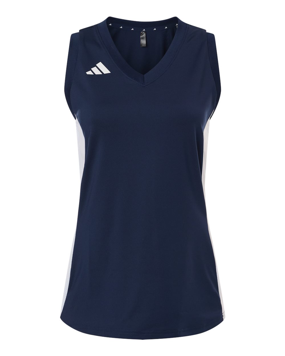 Front View of Team Navy Blue/ White Women's Quickset V-Neck Sleeveless Jersey - AT120 plain