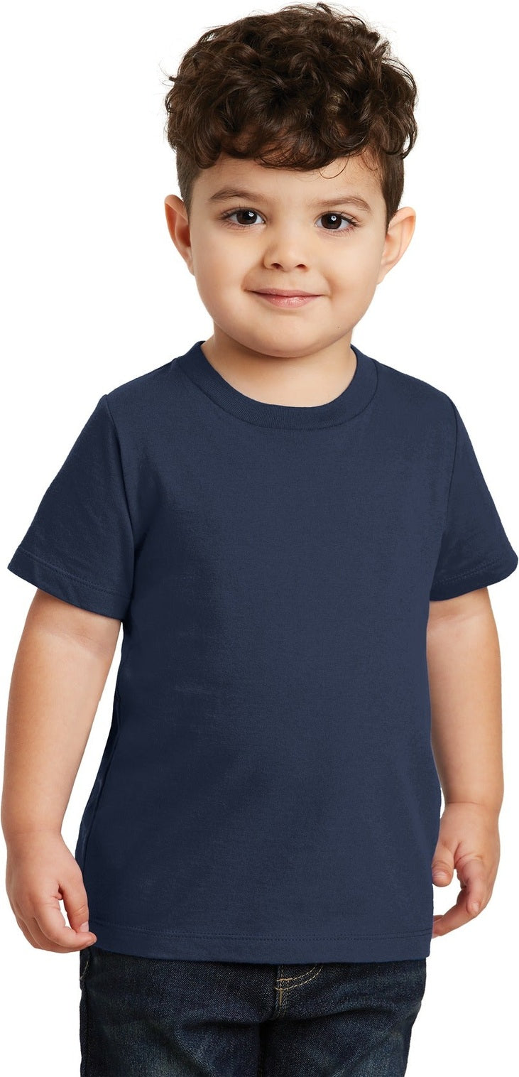 Front View of Team Navy Port & Co Toddler Fan Favorite Tee. PC450TD