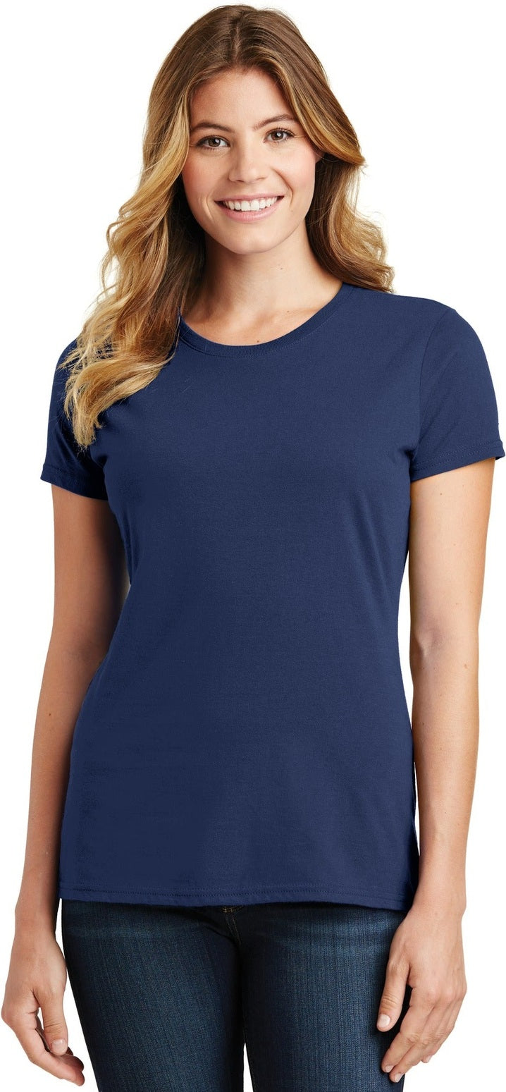 Front View of Team Navy Port & Co Women's Fan Favorite Tee. LPC450