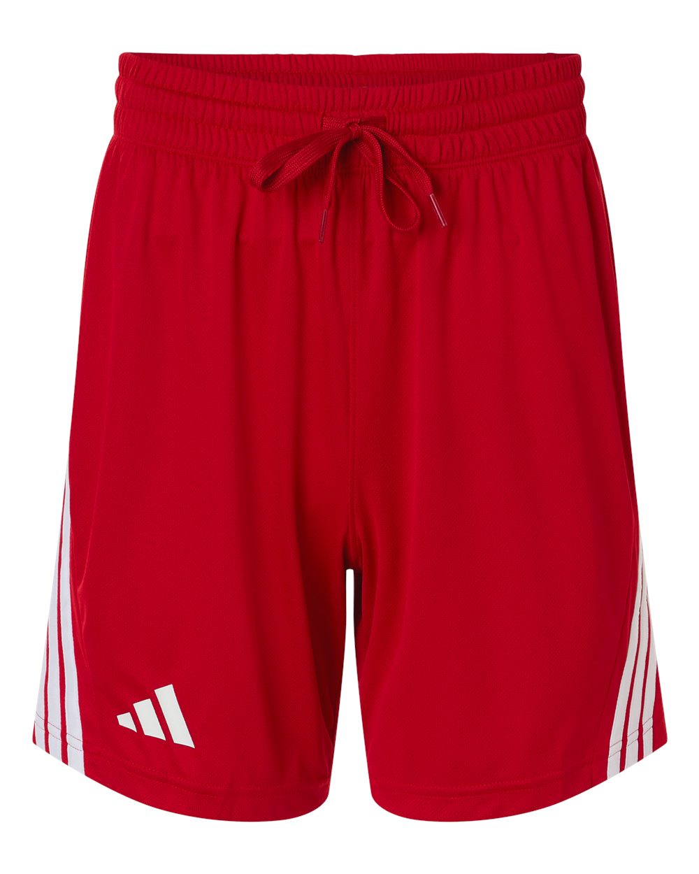 Front View of Team Power Red/ White Men's 3-Stripes 7" Shorts - AT300 plain