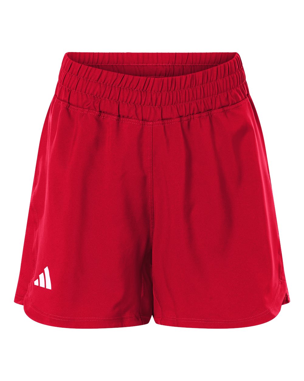 Front View of Team Power Red/ White Women's D4T Woven 3" Shorts - AT306 plain