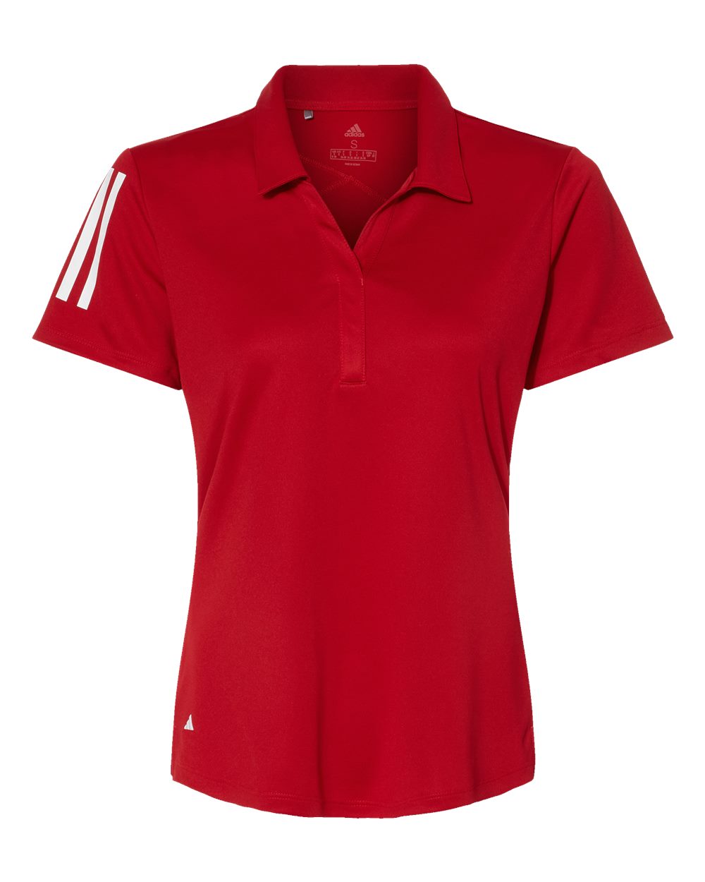 Front View of Team Power Red/ White Women's Floating 3-Stripes Polo - A481