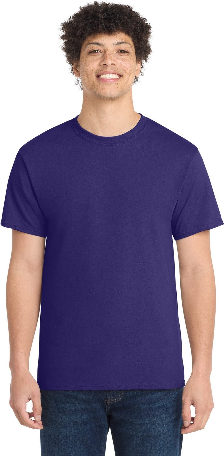Front View of Team Purple Port & Co Core Cotton Tee. PC54