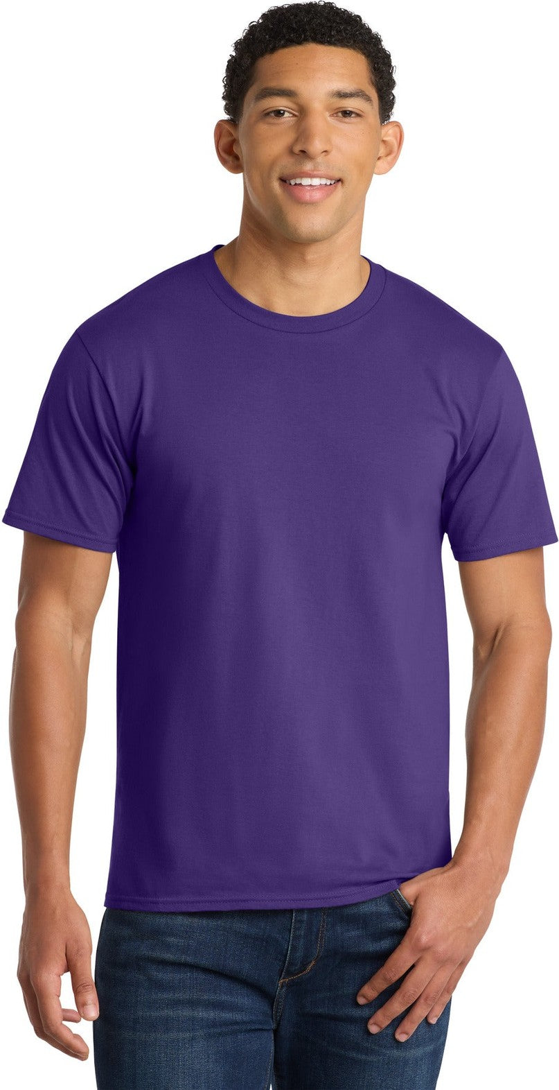 Front View of Team Purple Port & Co Fan Favorite Tee. PC450