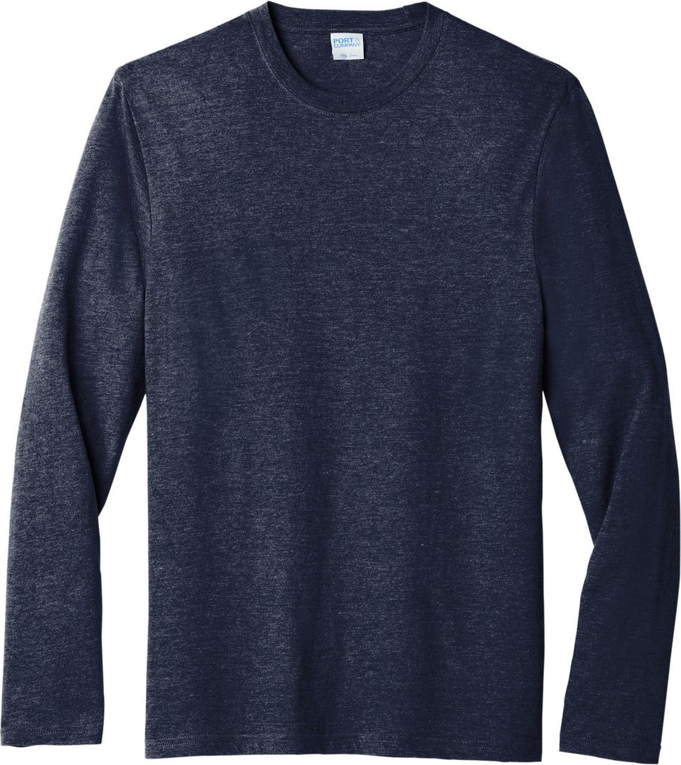 Front View of TeamNavyHt Port & Co Tri-Blend Long Sleeve Tee. PC330LS