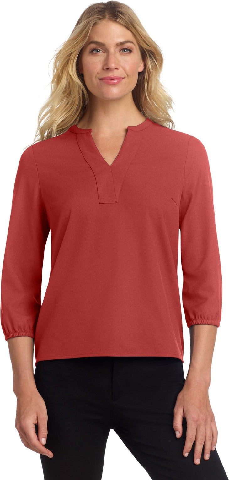 Front View of Terracotta Mercer+Mettle Women's Stretch Crepe 3/4-Sleeve Blouse MM2011