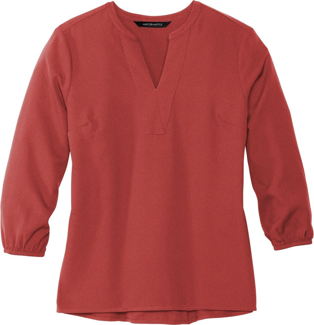 Front View of Terracotta Mercer+Mettle Women's Stretch Crepe 3/4-Sleeve Blouse MM2011