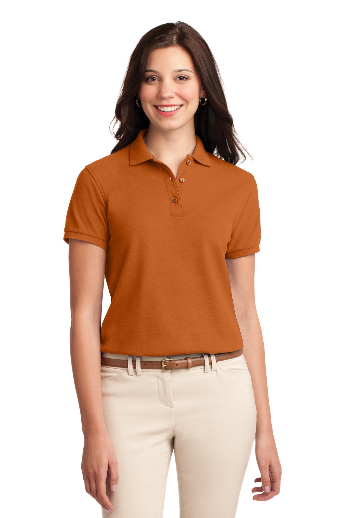 Front View of Texas Orange Port Authority Women's Silk Touch Polo. L500