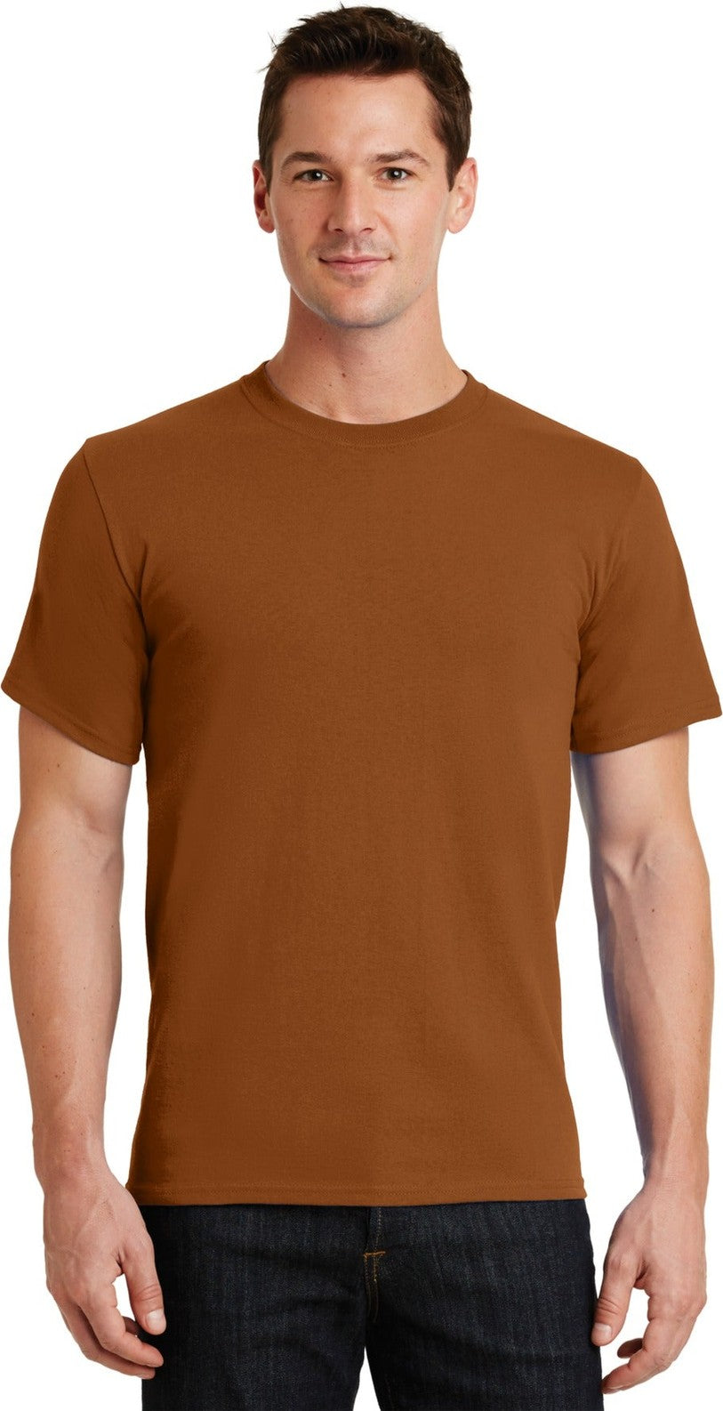 Front View of Texas Orange Port & Co Essential Tee. PC61