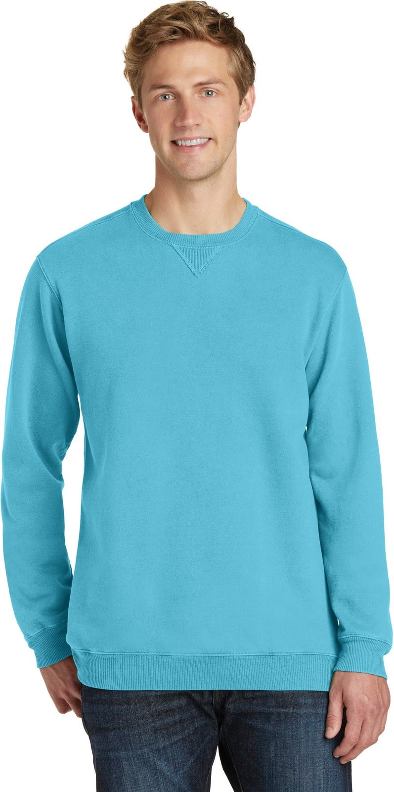 Front View of Tidal Wave Port & Co Beach Wash Garment-Dyed Crewneck Sweatshirt PC098