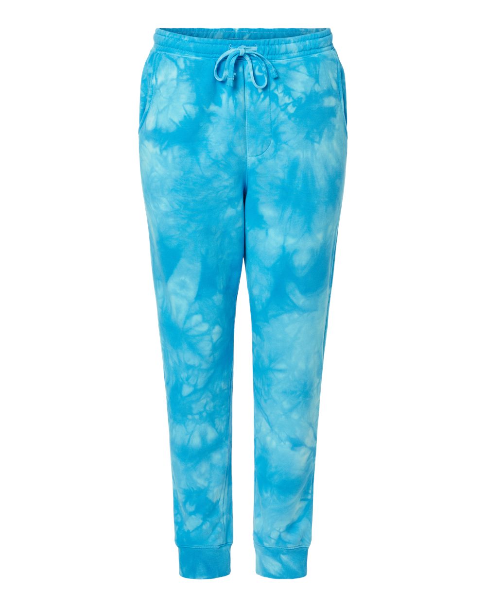 Front View of Tie Dye Aqua Blue Tie-Dyed Fleece Pants - PRM50PTTD