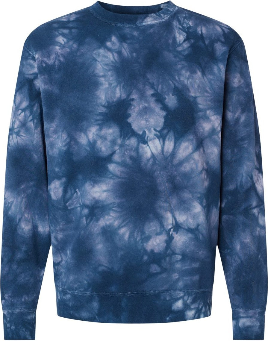 Front View of Tie Dye Navy Midweight Tie-Dyed Crewneck Sweatshirt - PRM3500TD