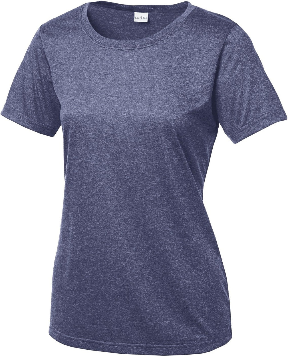 Front View of Tr Navy Hthr Sport-Tek Women's Heather Contender Scoop Neck Tee. LST360