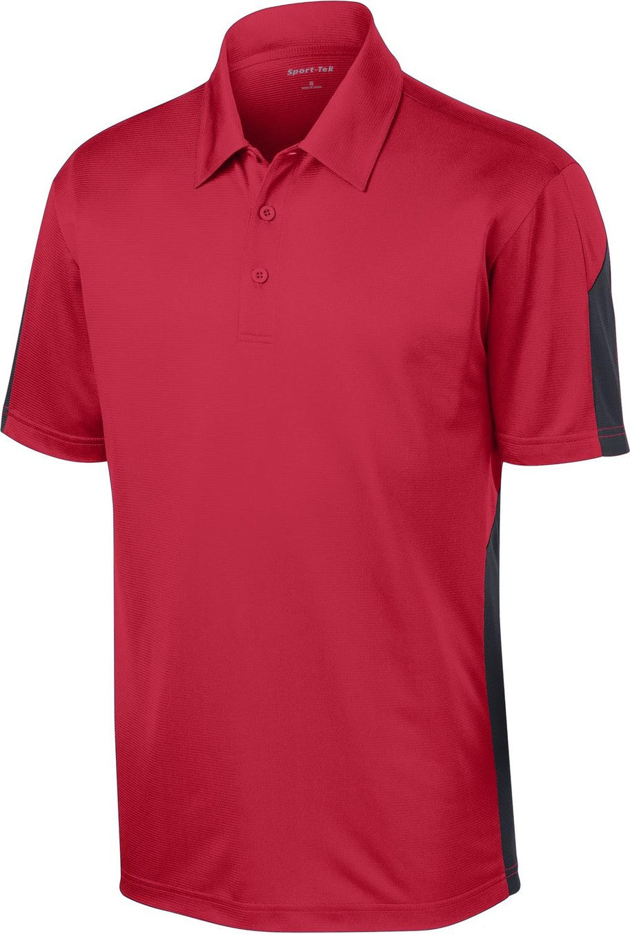 Front View of Tr Red/Grey Sport-Tek PosiCharge Active Textured Colorblock Polo. ST695