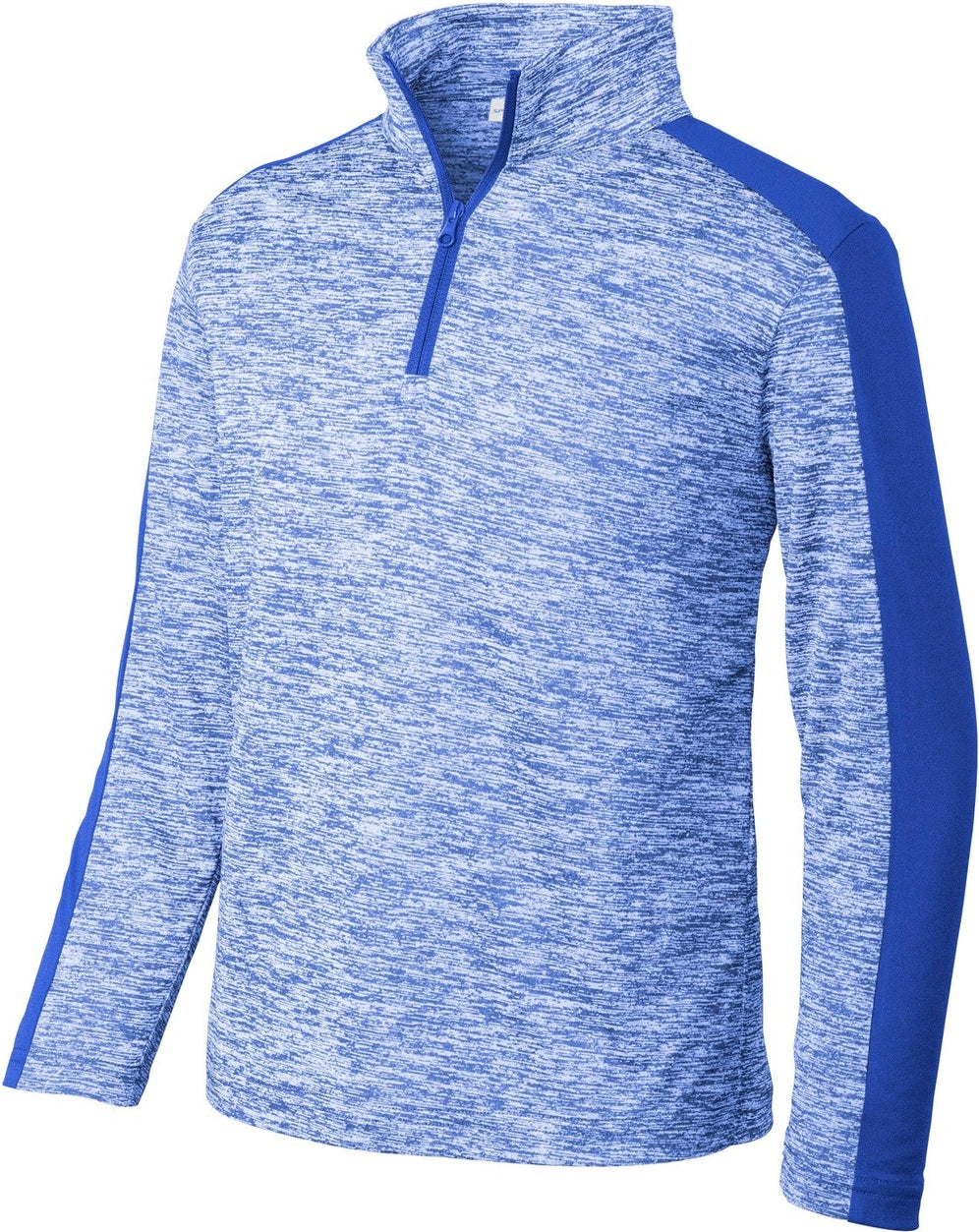 Front View of Tr Roy El/T Ry Sport-Tek Youth PosiCharge Electric Heather Colorblock 1/4-Zip Pullover. YST397