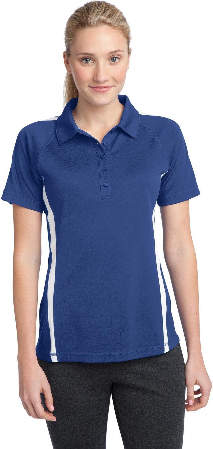 Front View of Tr Royal/White Sport-Tek Women's PosiCharge Micro-Mesh Colorblock Polo. LST685