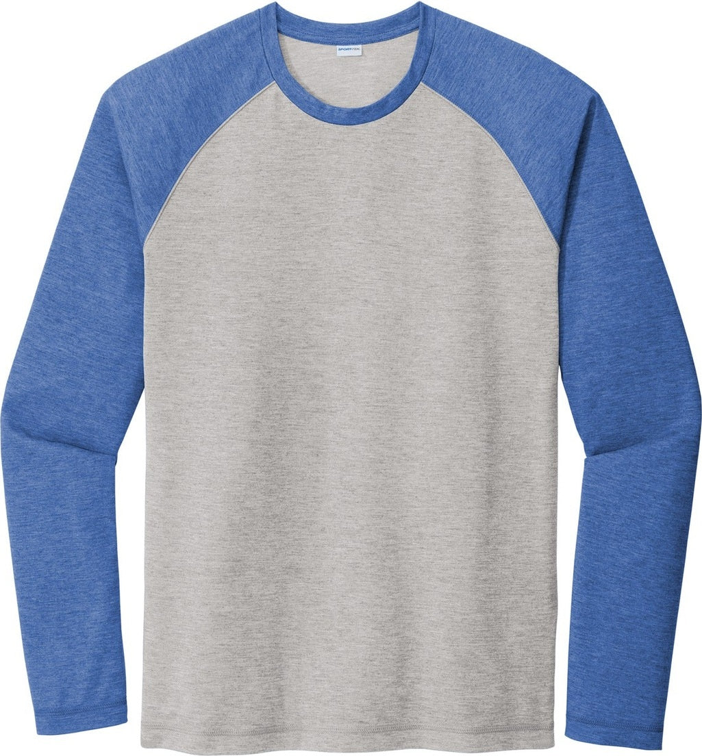 Front View of Tr Royl He/LGH Sport-Tek PosiCharge Long Sleeve Tri-Blend Wicking Raglan Tee ST400LS