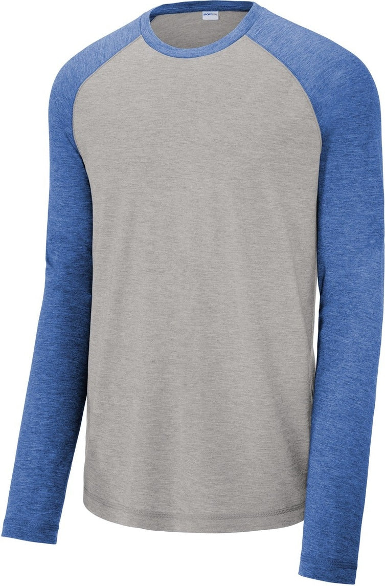 Front View of Tr Royl He/LGH Sport-Tek PosiCharge Long Sleeve Tri-Blend Wicking Raglan Tee ST400LS