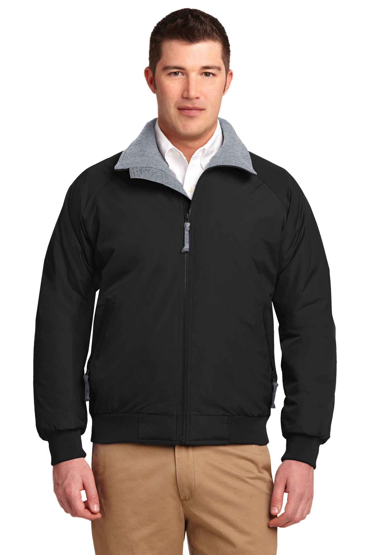 Front View of Tr.Black/Grey Port Authority Tall Challenger Jacket. TLJ754