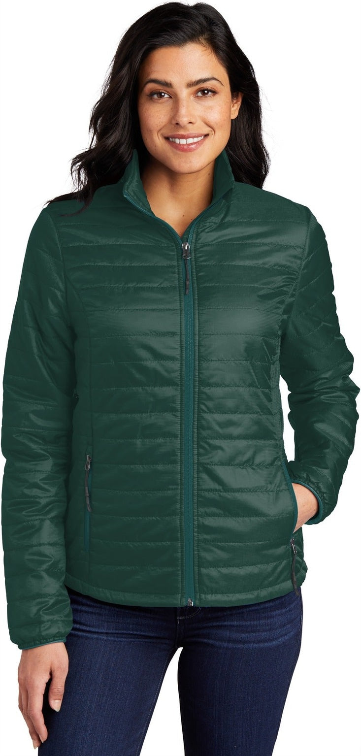 Front View of Tree Gn/Mar Gn Port Authority Women's Packable Puffy Jacket L850
