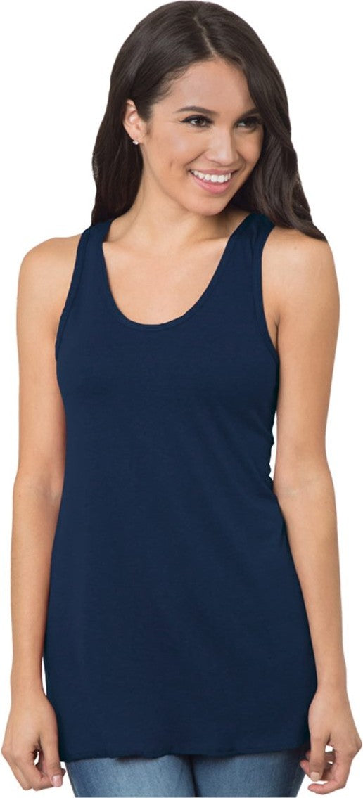 Front View of Tri Navy Solid Women&#39;s Triblend Racerback Tank Top - 9600