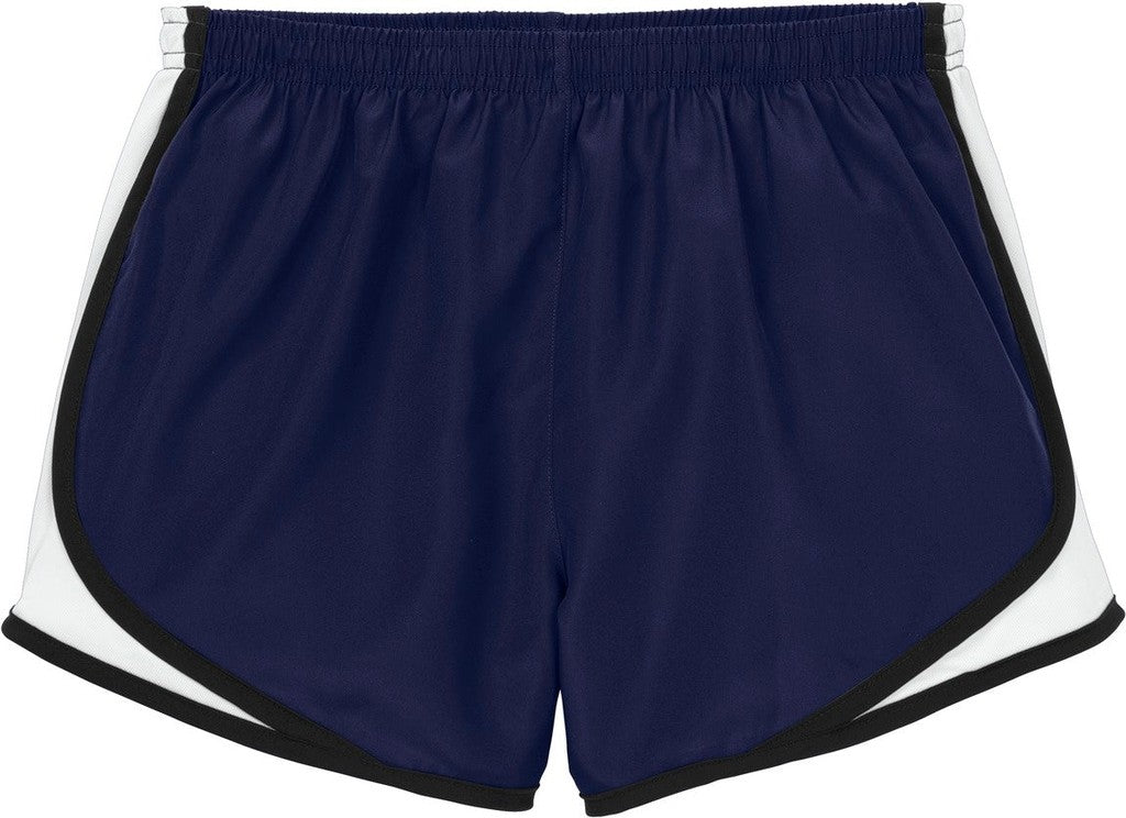 Front View of TrNavy/Wht/Blk Sport-Tek Women's Cadence Short. LST304