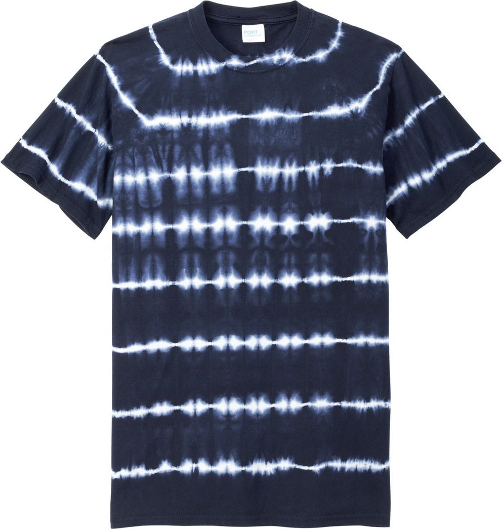 Front View of TrNv/White Port & Co Allover Stripe Tie-Dye Tee PC142