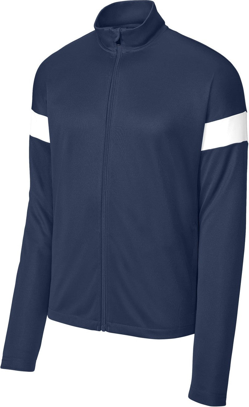 Front View of TrNv/White Sport-Tek Travel Full-Zip Jacket ST800