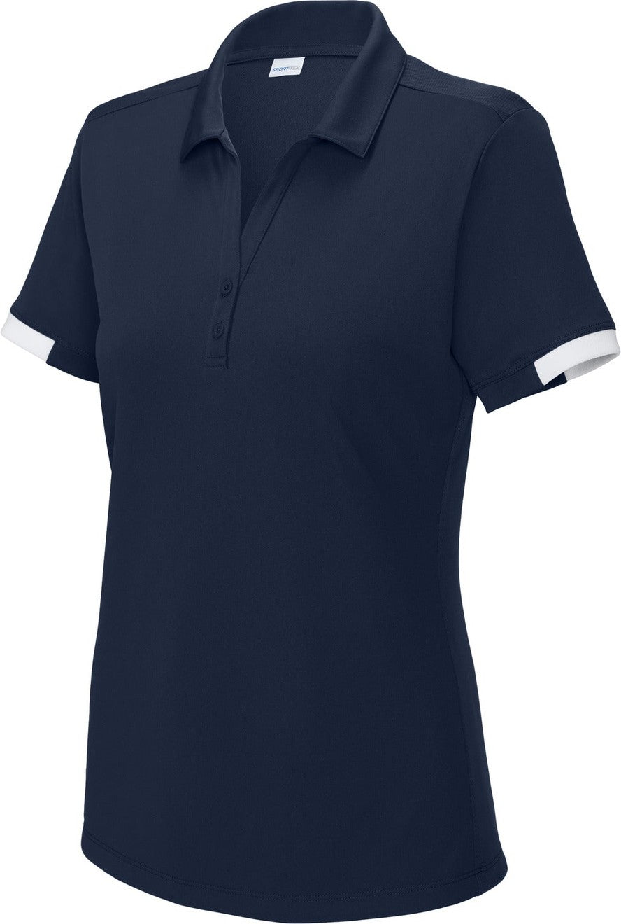 Front View of TrNv/White Sport-Tek Women's Club Colorblock Polo LST444