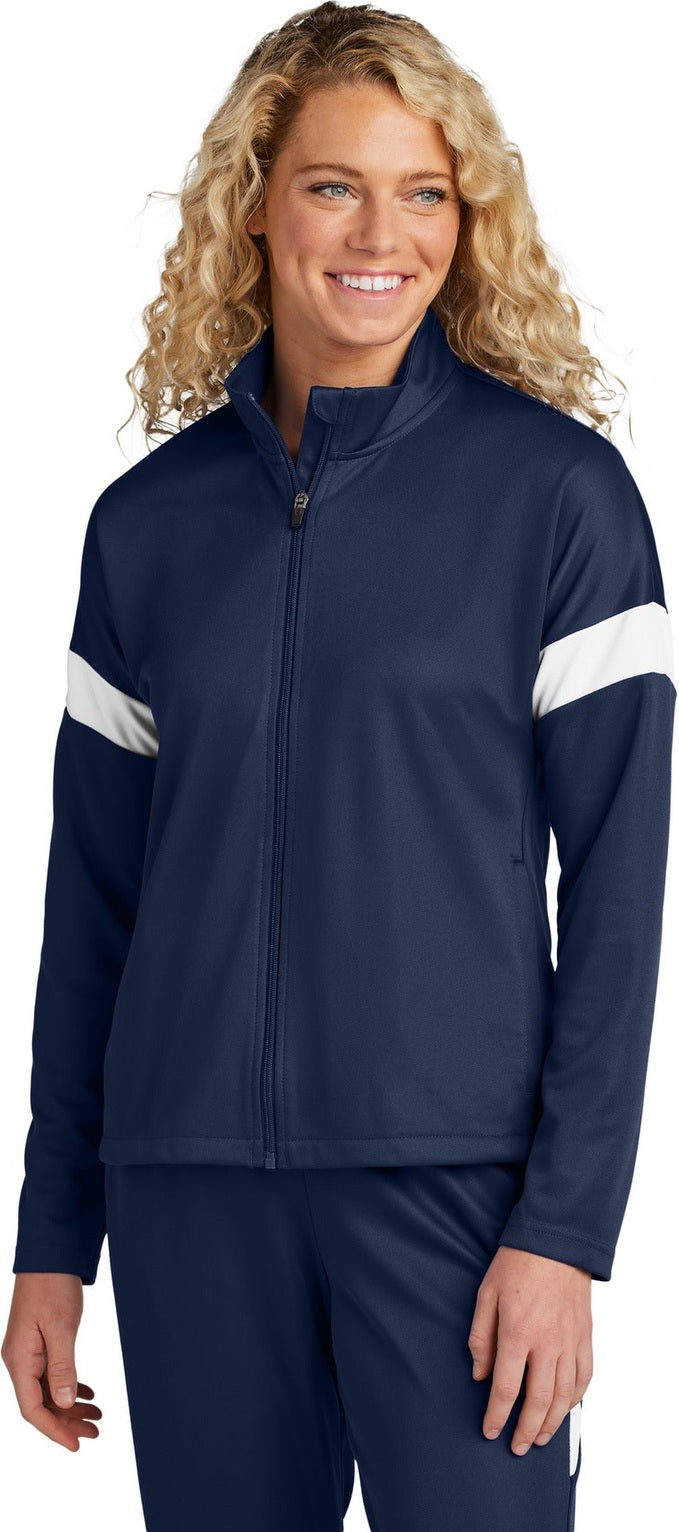 Front View of TrNv/White Sport-Tek Women's Travel Full-Zip Jacket LST800