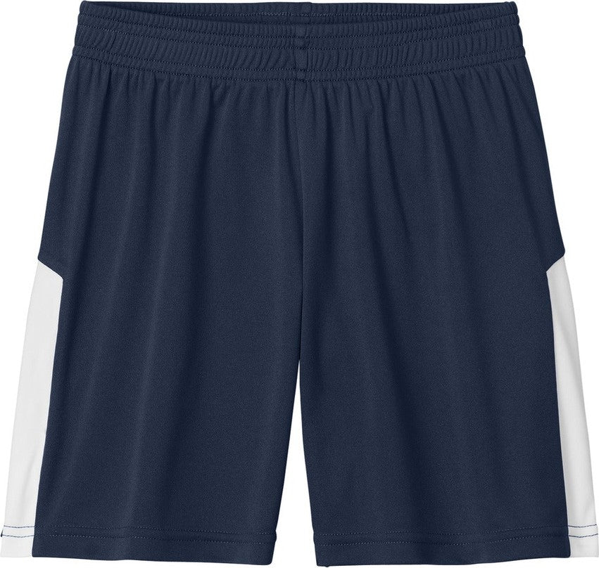 Front View of TrNv/White Sport-Tek Youth Competitor United 5" Short YST103