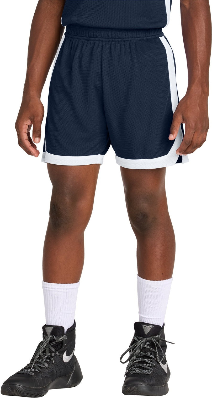 Front View of TrNv/White Sport-Tek Youth Rival Basketball 5" Short YST901