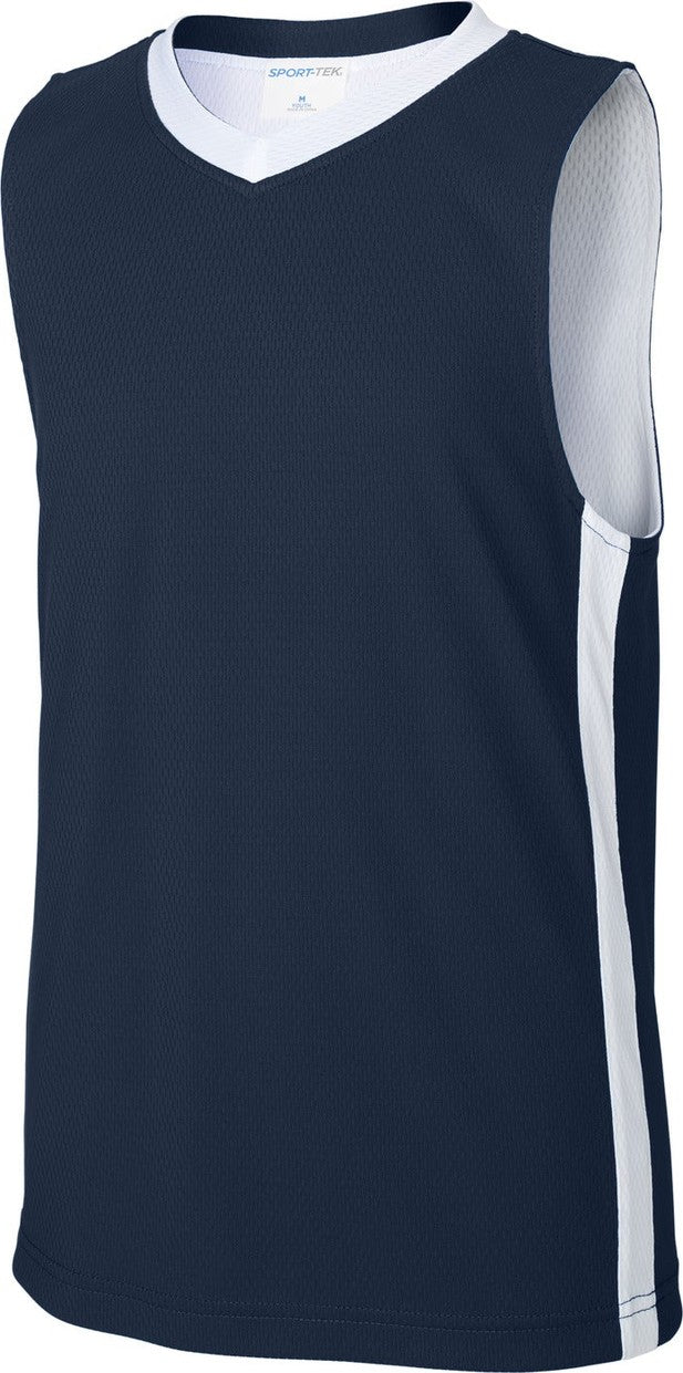 Front View of TrNv/White Sport-Tek Youth Rival Basketball Rev Jersey YST900