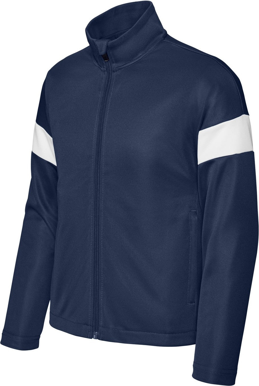 Front View of TrNv/White Sport-Tek Youth Travel Full-Zip Jacket YST800