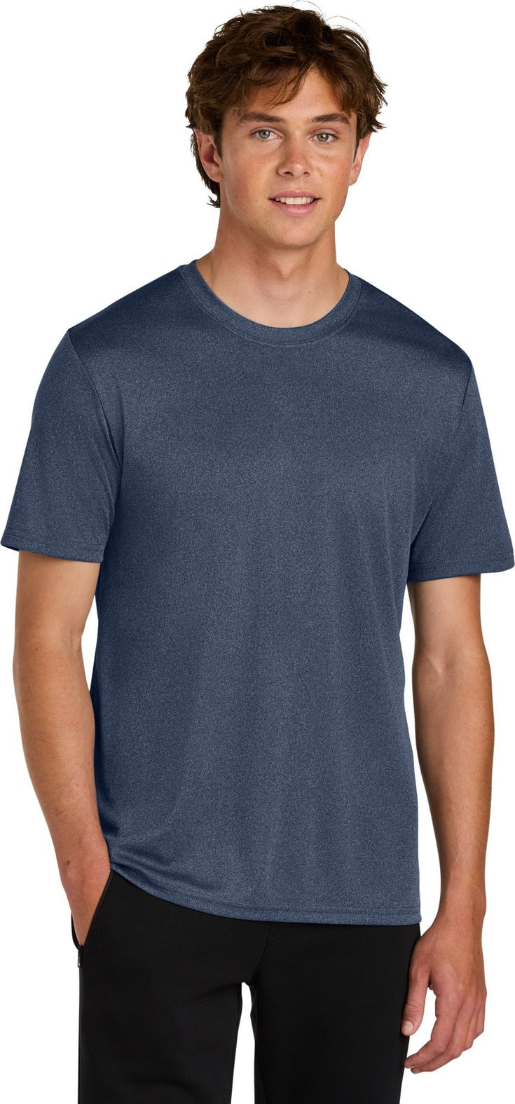 Front View of TrNvyHthr Port & Co Heather Performance Tee PC390